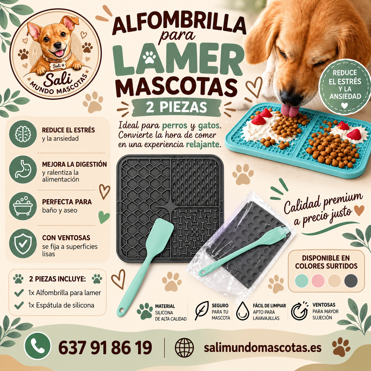 Alfombrilla de Lamer Relajante (Lick Mat) + Espátula de Silicona 🐶🐱