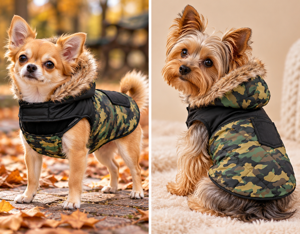 Abrigo de Invierno Flamingo para Perros Camuflaje con Capucha