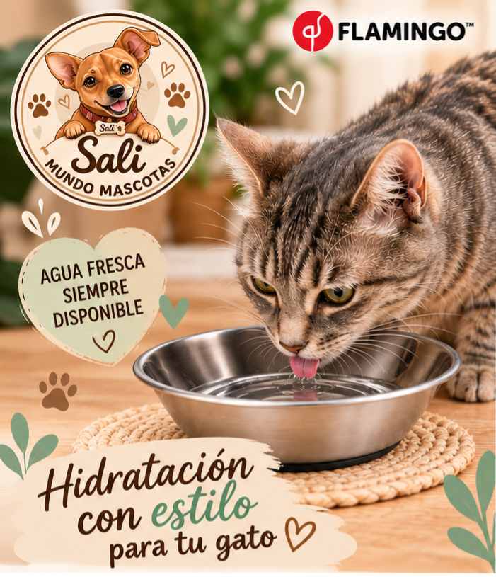 Cuenco para Gatos de Acero Inoxidable con Desnivel Ergonómico – Flamingo