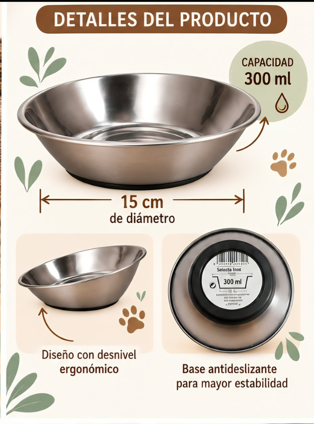 Cuenco para Gatos de Acero Inoxidable con Desnivel Ergonómico – Flamingo