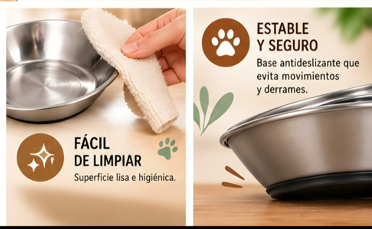 Cuenco para Gatos de Acero Inoxidable con Desnivel Ergonómico – Flamingo
