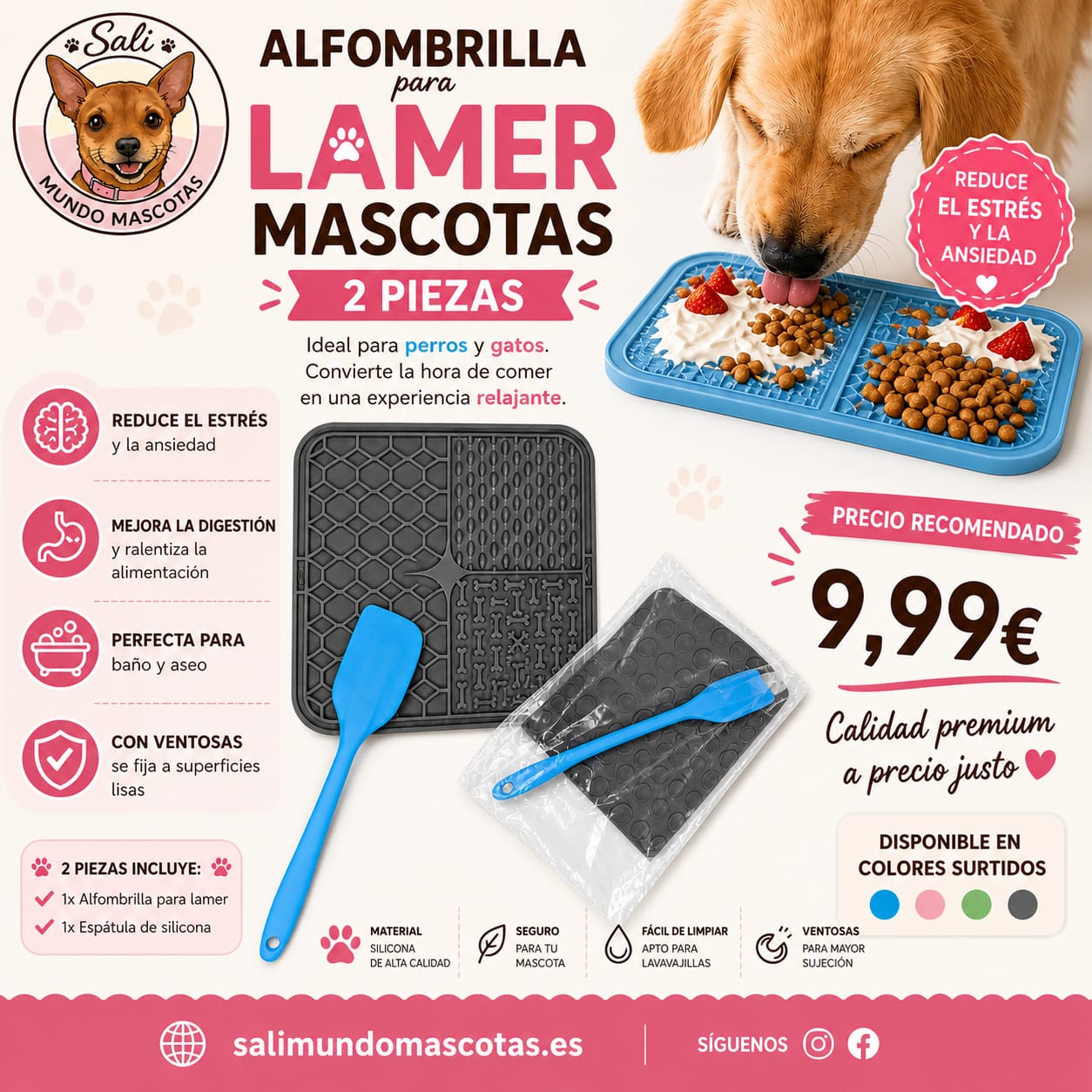 Alfombrilla de Lamer Sali para Perros y Gatos
Lick Mat Relajante para Perros
Lick Mat Interactiva para Mascotas
Alfombrilla de Lamido para Perros y Gatos
Alfombrilla de Lamer para Gatos
Lick Mat para Mascotas con Espátula de Silicona
Alfombrilla para Premios y Alimentos de Mascotas
Alfombrilla Interactiva de Lamer Sali
Lick Mat de Estimulación para Perros y Gatos
Alfombrilla Relajante para Mascotas + Espátula