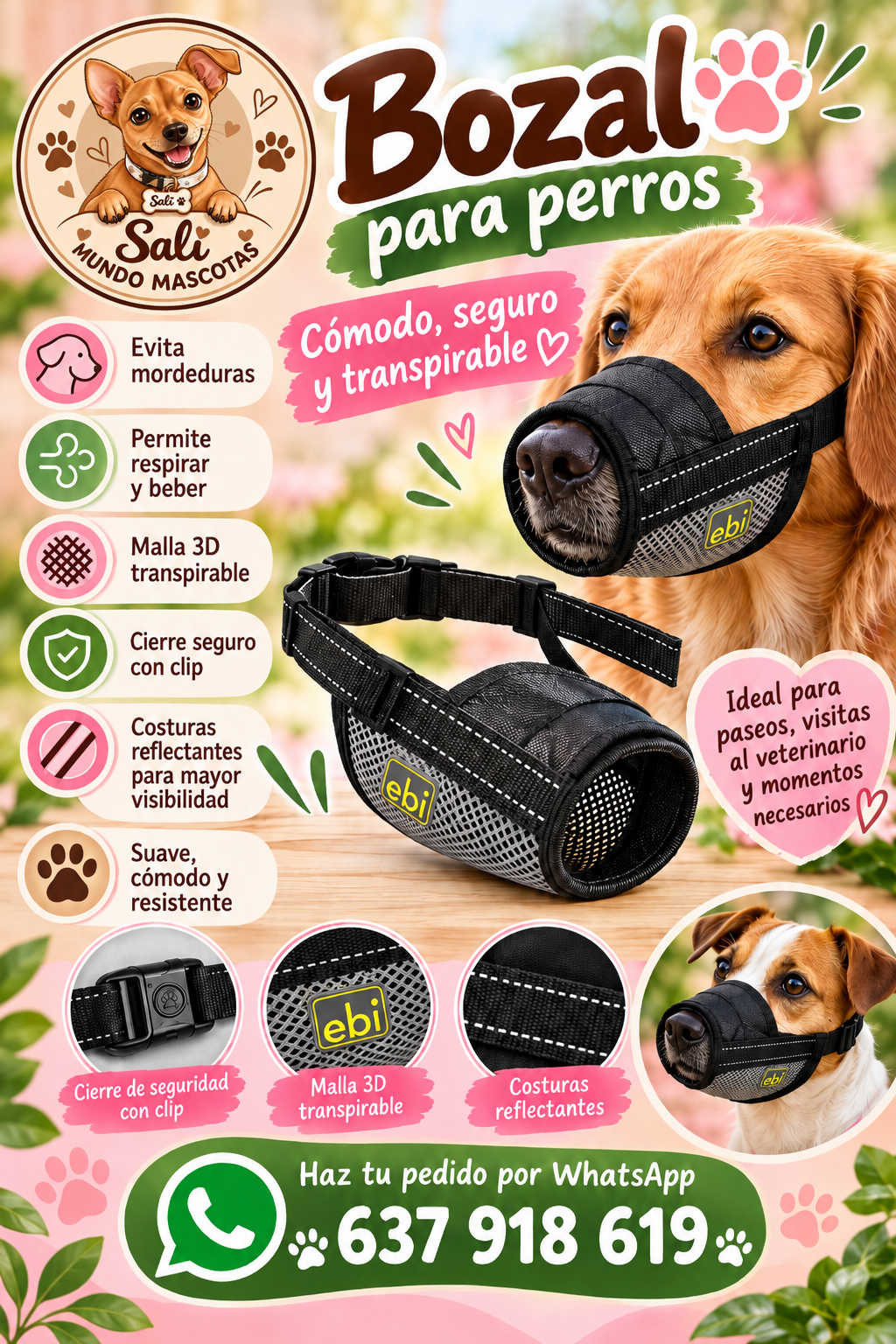 Bozal EBI Negro de Malla Transpirable para Perros