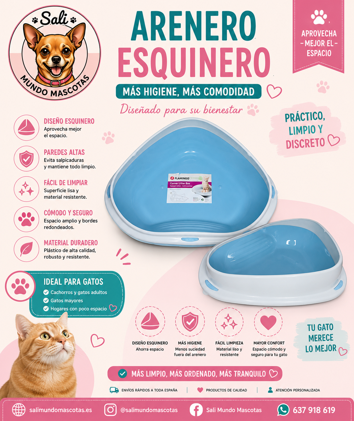 Arenero Compacto Esquinero Flamingo para Gatos
Bandeja Sanitaria para Gatos de Diseño Compacto
Arenero Triangular para Espacios Pequeños
Bandeja Higiénica Esquinera para Gatos
Baño Interior Moderno para Gatos Flamingo
Bandeja de Arena Fácil de Limpiar para Gatos
Arenero Resistente de Plástico para Mascotas
Solución Sanitaria Compacta para Gatos
Bandeja Esquinera Ahorradora de Espacio
Arenero Flamingo para Gatos Adultos y Gatitos