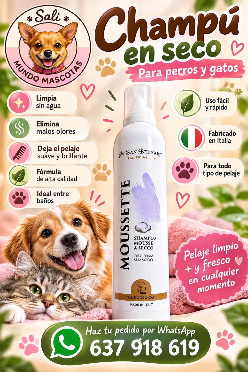 Iv San Bernard Moussette – Champú en Espuma en Seco para Perros y Gatos 250 ml