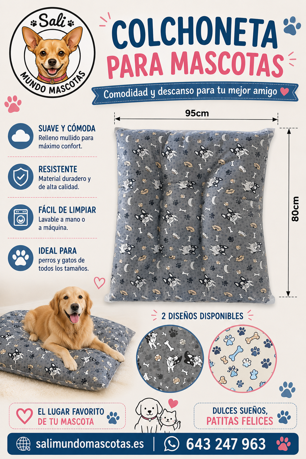 Colchoneta para Perros y Gatos 95 x 80 cm – 2 Diseños