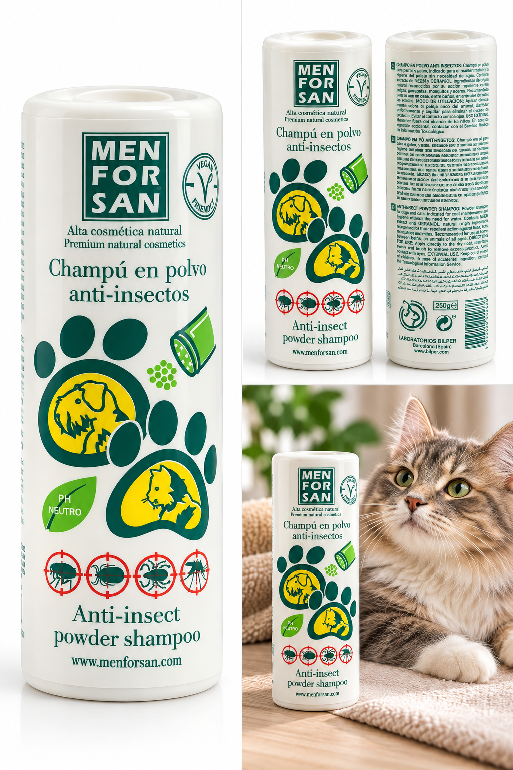 Menforsan Champú en Polvo Anti-Insectos para Perros y Gatos 250 g