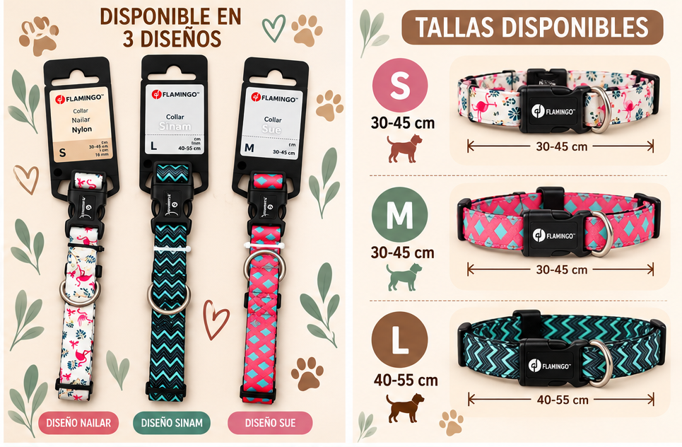 Collar Ajustable Flamingo para Perros (Tallas S, M, L)