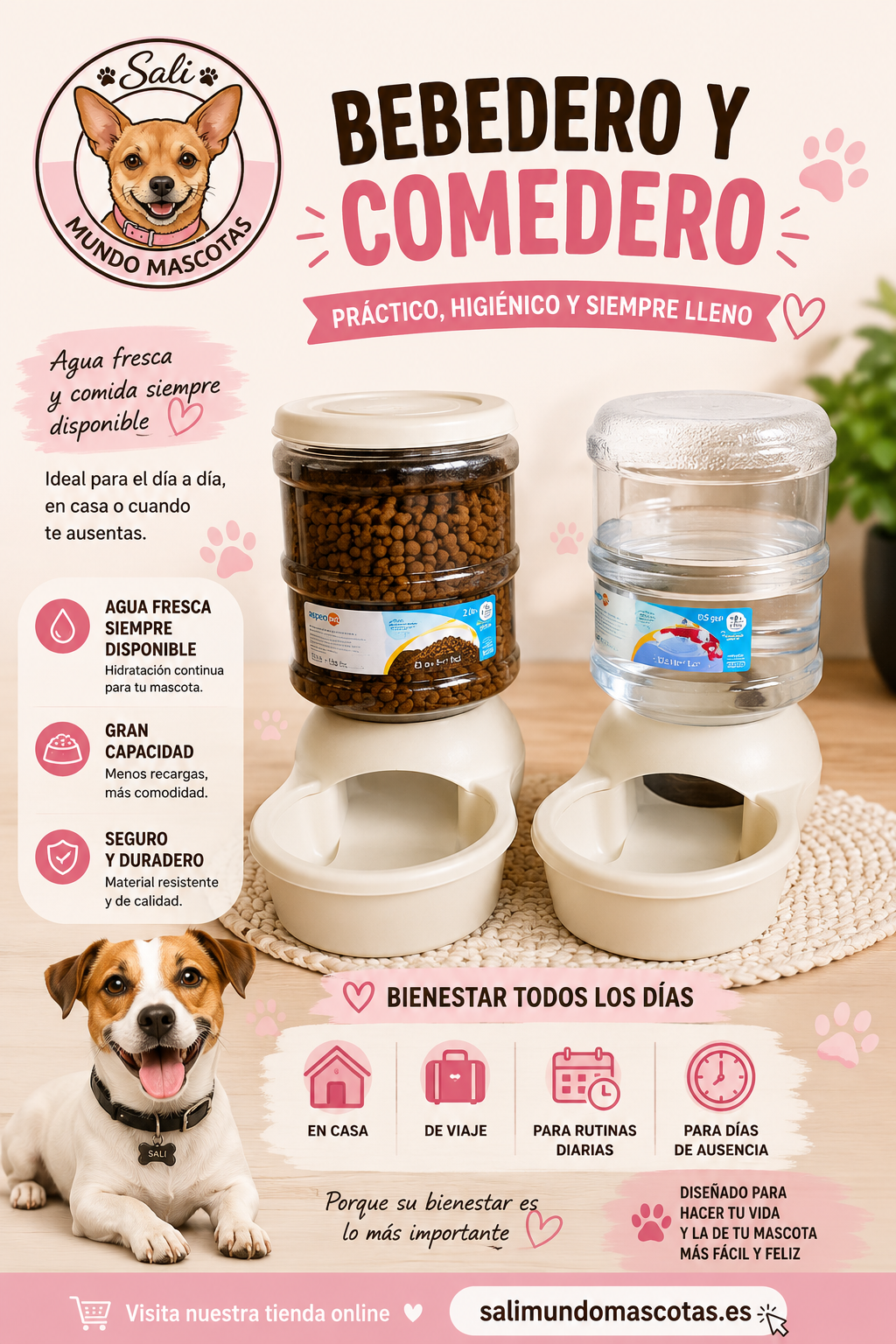 Pack Ahorro Sali: Comedero Automático + Bebedero 2 L 🥣💧