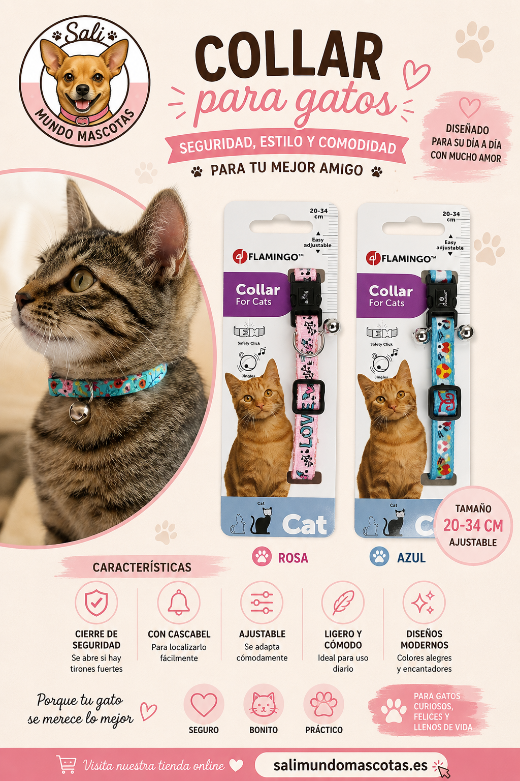 Collar para Gatos Ajustable con Cascabel – Diseño Cómodo y Ligero