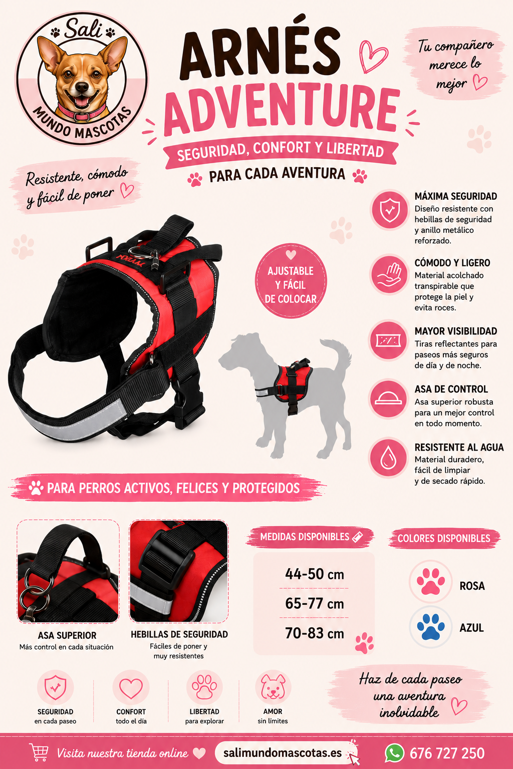Arnés Teflon® Adventure para Perros – Ajustable, Resistente y Reflectante