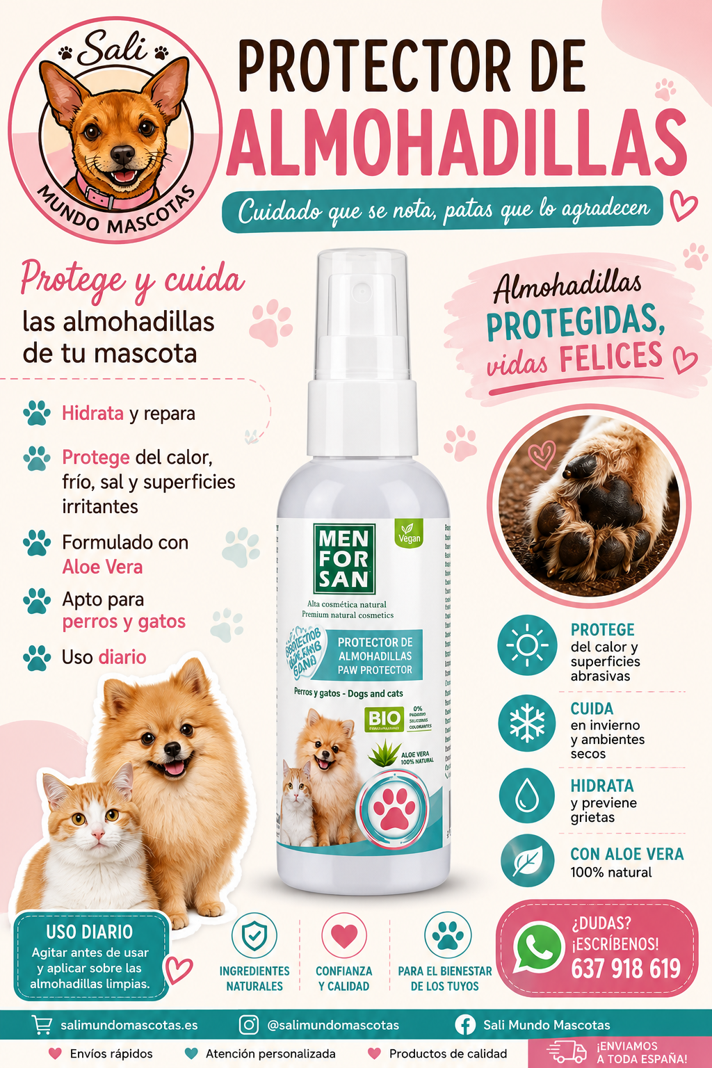 Protector de Almohadillas Menforsan 125 ml
Protector de Almohadillas para Perros Menforsan
Protector de Almohadillas para Gatos Menforsan
Hidratante de Almohadillas para Perros y Gatos
Protector de Patas para Perros Menforsan
Protector de Patas para Gatos Menforsan
Cuidado e Hidratación de Almohadillas para Mascotas
Menforsan Protector de Almohadillas 125 ml
Producto para Cuidado de Almohadillas de Perros y Gatos
Protector Hidratante para Patas de Mascotas Menforsan