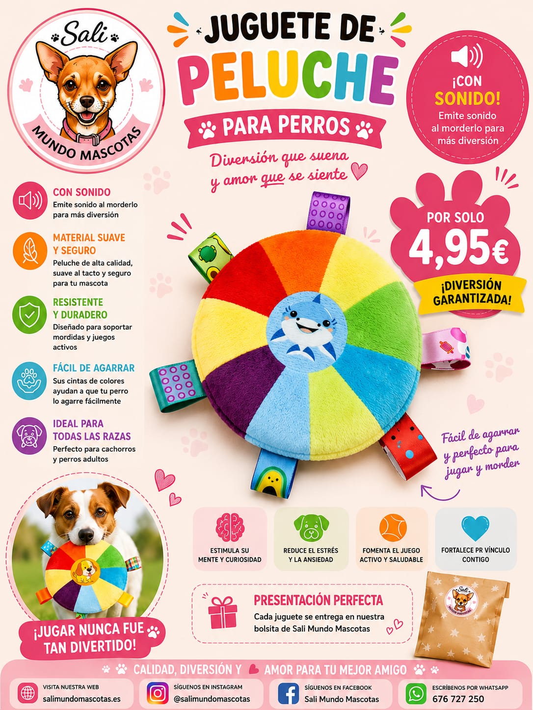 Juguete de Peluche Interactivo para Perros Sali - Con Sonido y Cintas 🧸🔊