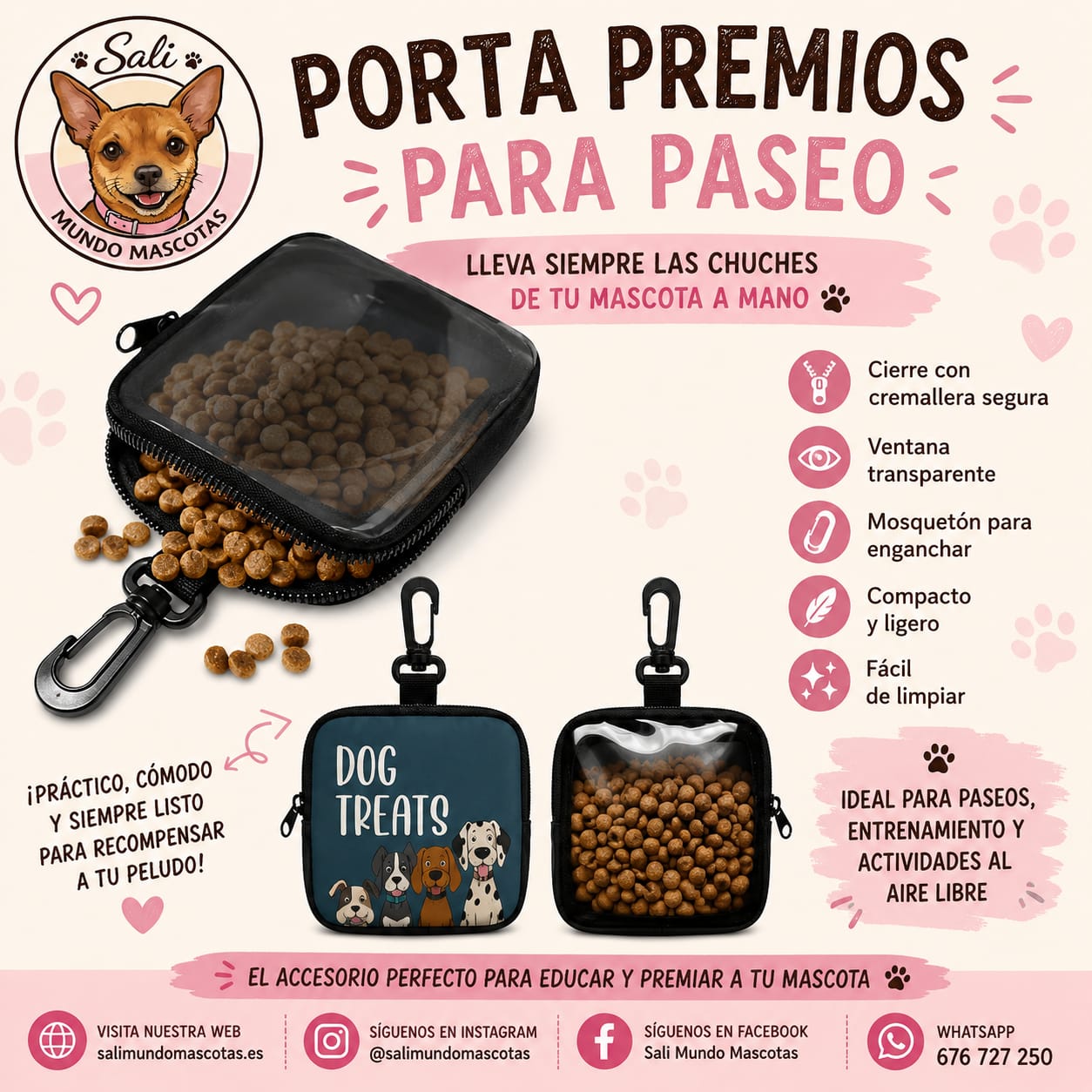 Porta Premios Portátil para Paseo Sali - Con Mosquetón y Ventana Transparente 🎒🍖pet_supplies