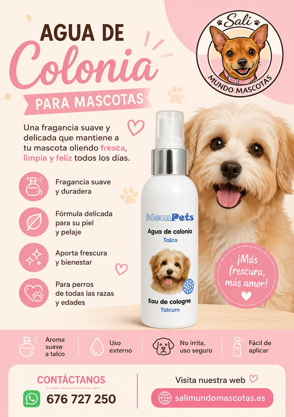Agua de Colonia para Perros IdemPets Aroma Talco | Fragancia Suave y Duradera
