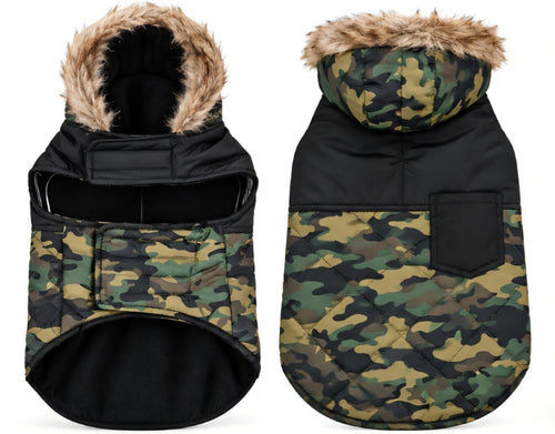 Abrigo de Invierno Flamingo para Perros Camuflaje con Capucha