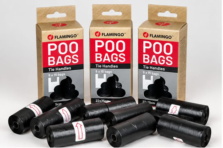 Bolsas para excrementos de perro Flamingo – 120 bolsas con asa