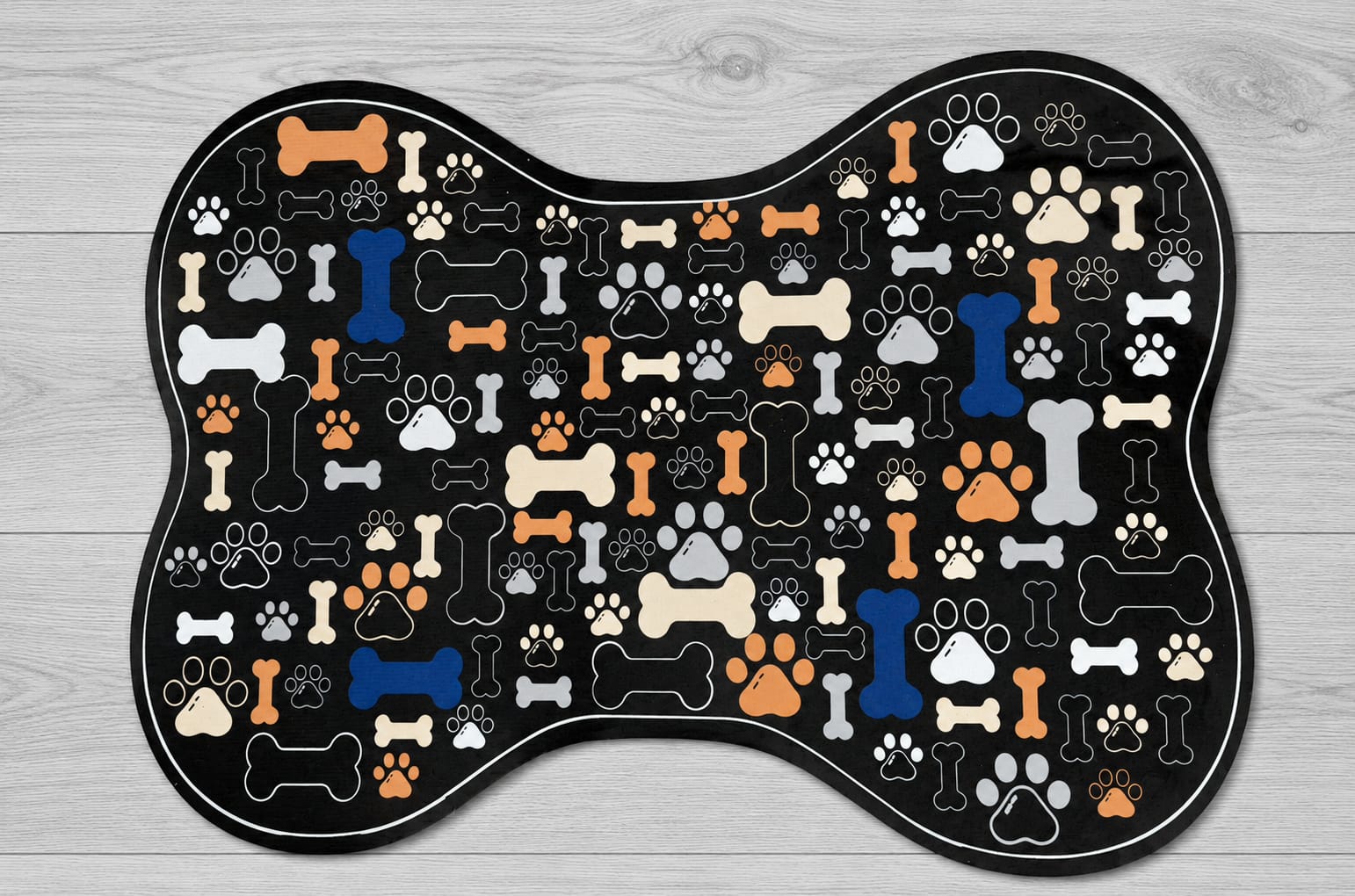 Alfombra Impermeable para Comedero y Bebedero Sali - Diseño Huellas y Huesitos 🐾🍽️pet_supplies