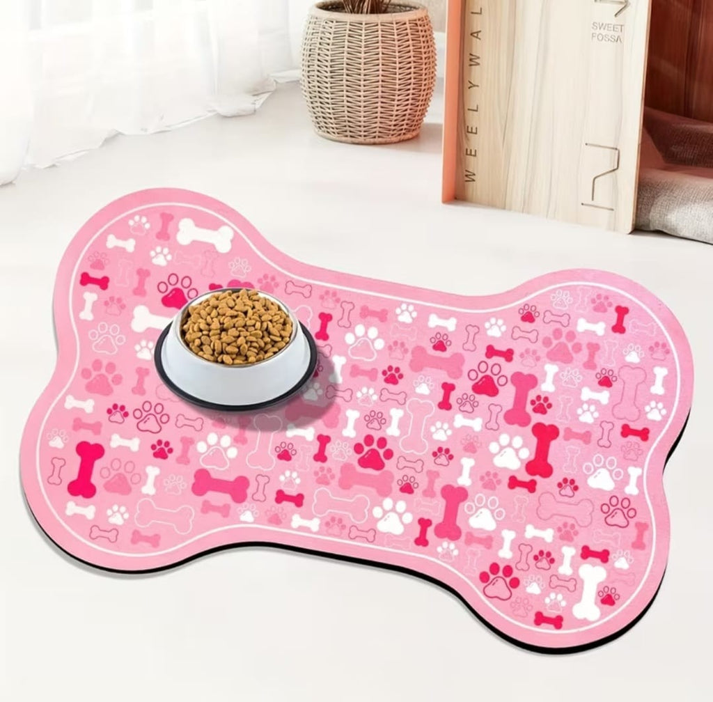 Alfombra Impermeable para Comedero y Bebedero Sali - Diseño Huellas y Huesitos 🐾🍽️pet_supplies