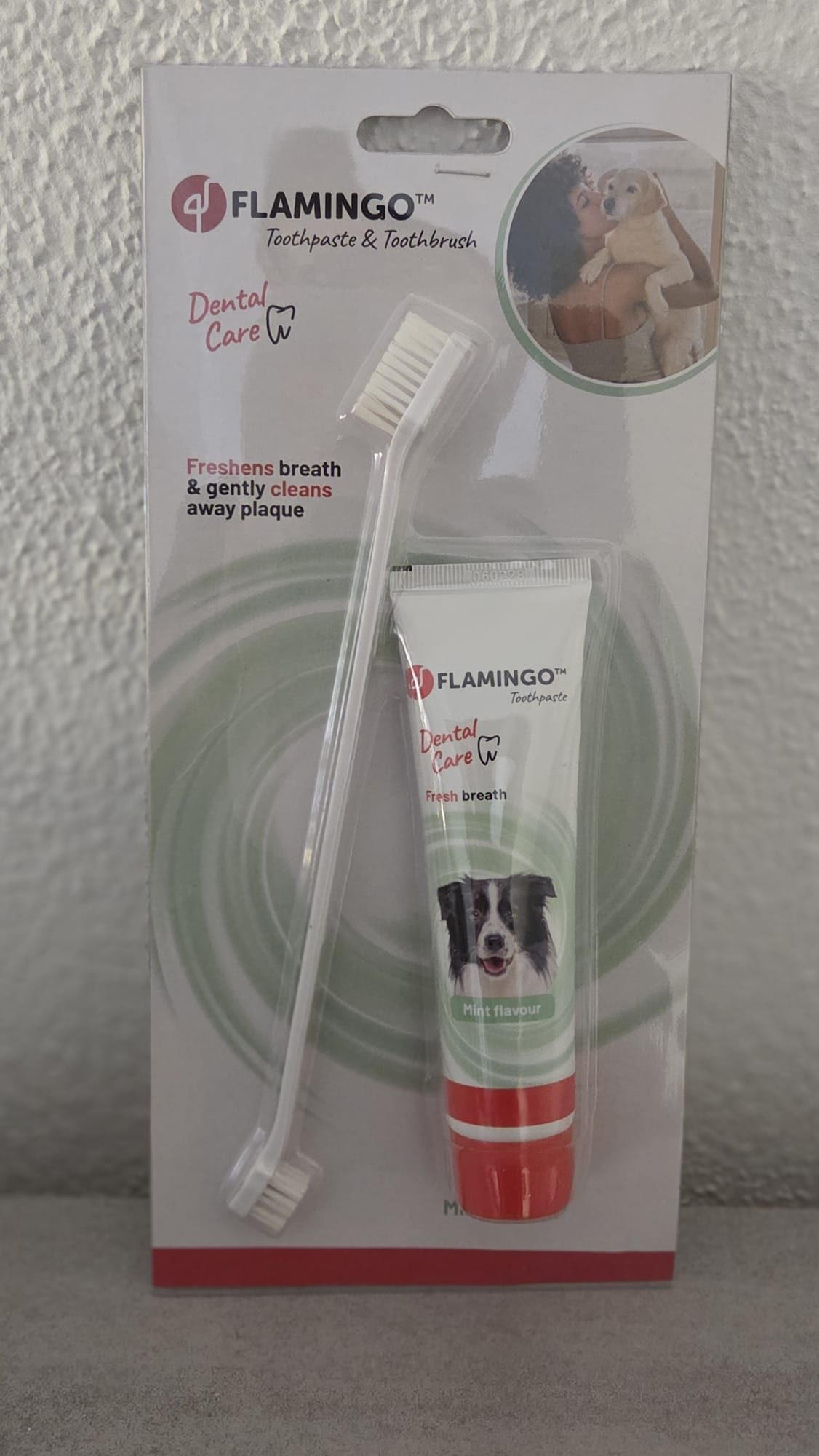 Pasta Dental para Perros Flamingo con Cepillo Doble | Higiene Oral y Aliento Fresco