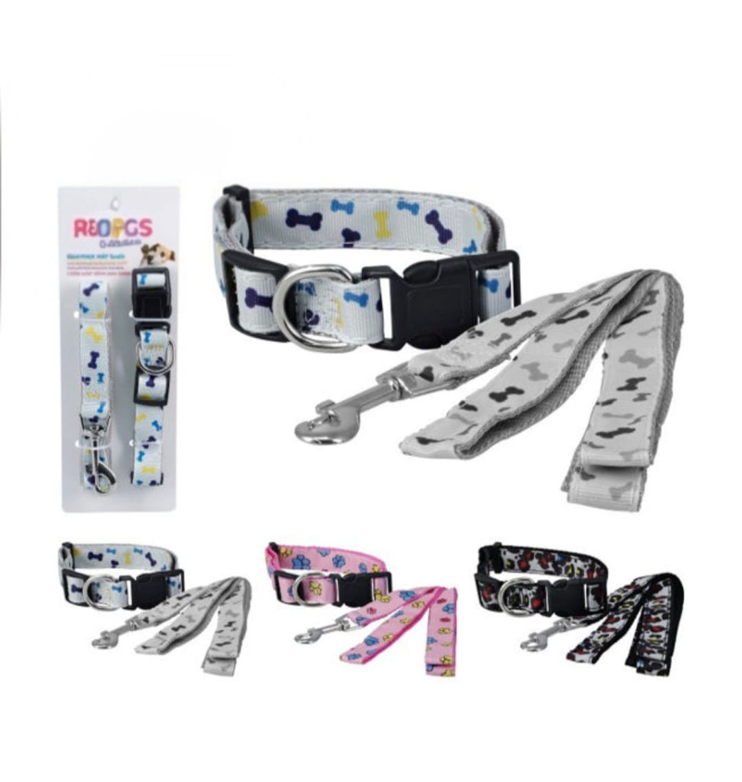 Conjunto Collar y Correa para Perro Ajustable 30-50 cm | Varios Diseños | Sali Mundo Mascotas