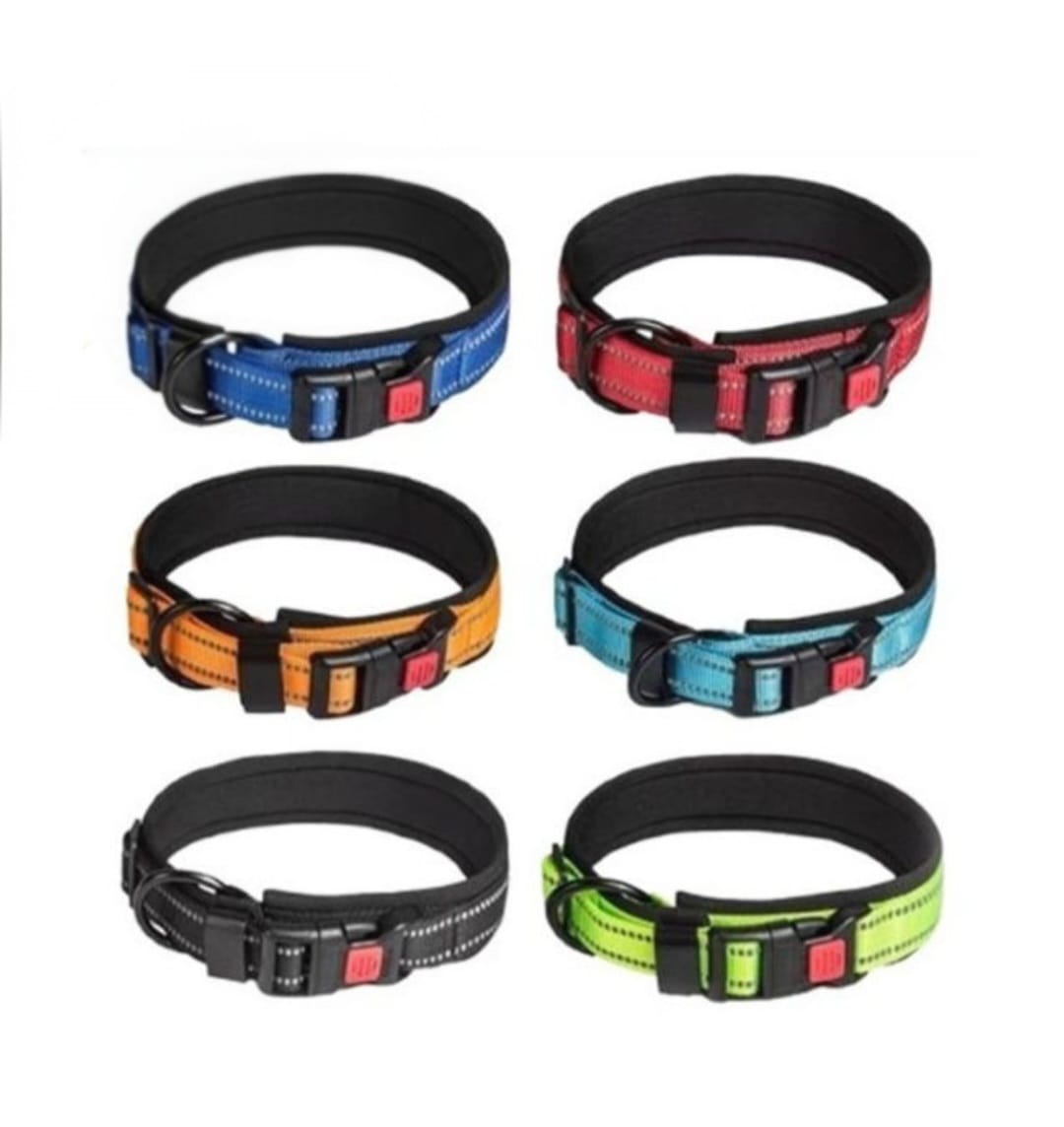 Collar Acolchado para Perros | Nylon Reflectante | Ajustable | Varios Colores y Tallas