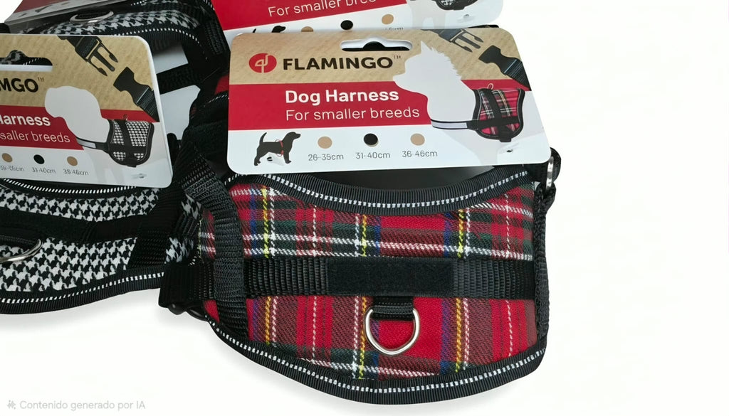 Arnés para Perros de Cuadros – Cómodo, Ajustable y Reflectante