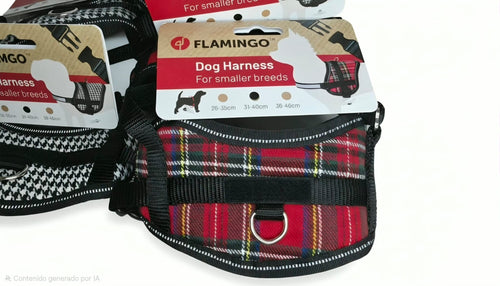 Arnés para Perros de Cuadros – Cómodo, Ajustable y Reflectante