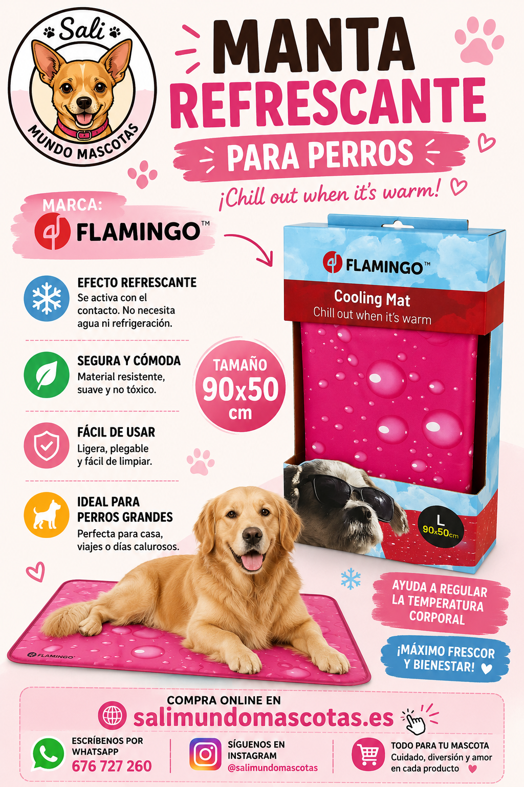 Manta Refrescante Flamingo 90x50 cm para Perros
