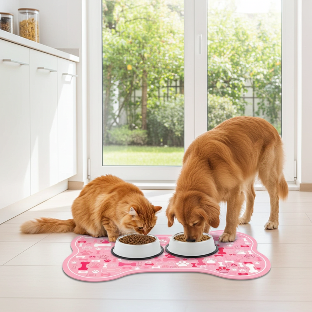 Alfombra Impermeable para Comedero y Bebedero Sali - Diseño Huellas y Huesitos 🐾🍽️pet_supplies