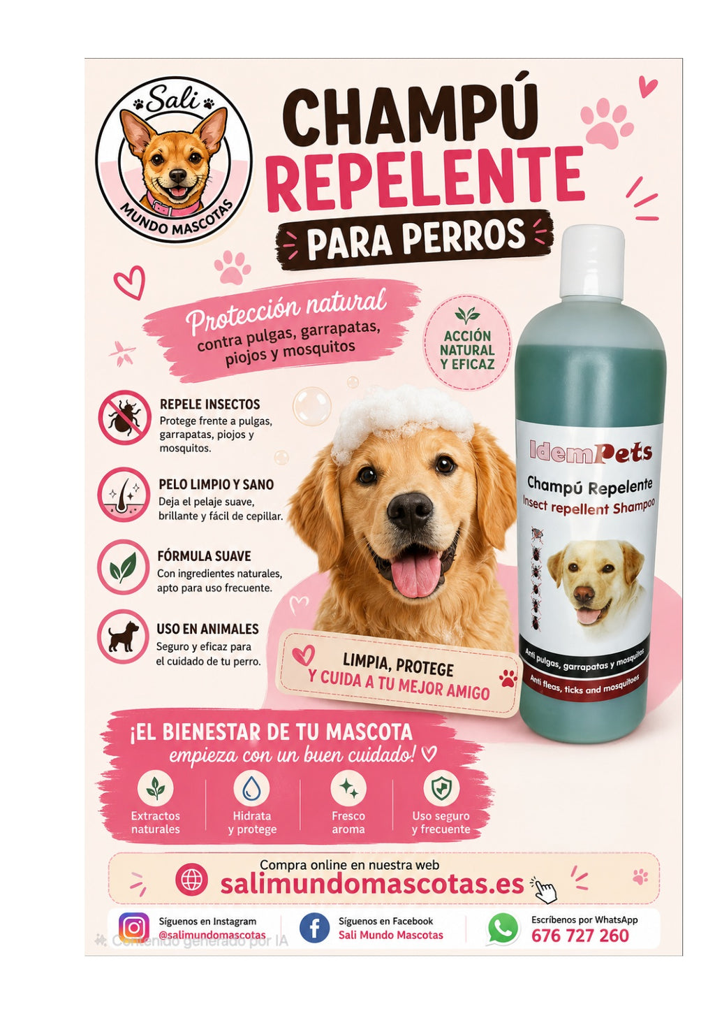Champú Repelente para Perros IdemPets (1 Litro) - Protección Natural
