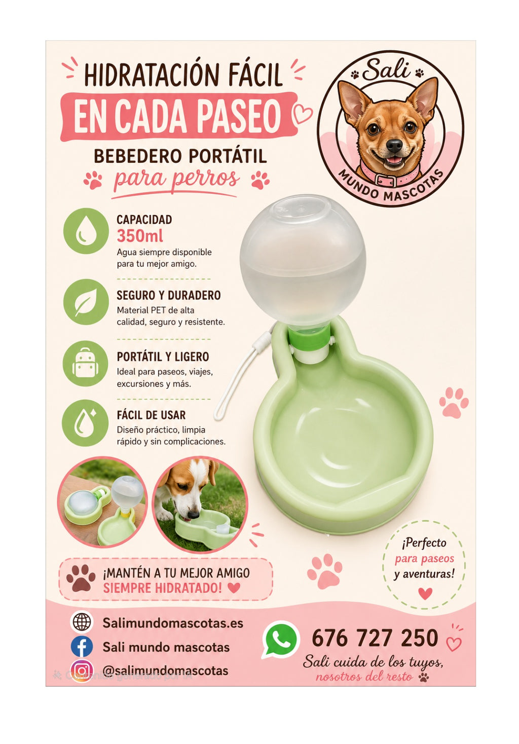 Botella Bebedero Portátil para Perros Sali - 350 ml 💧🐶