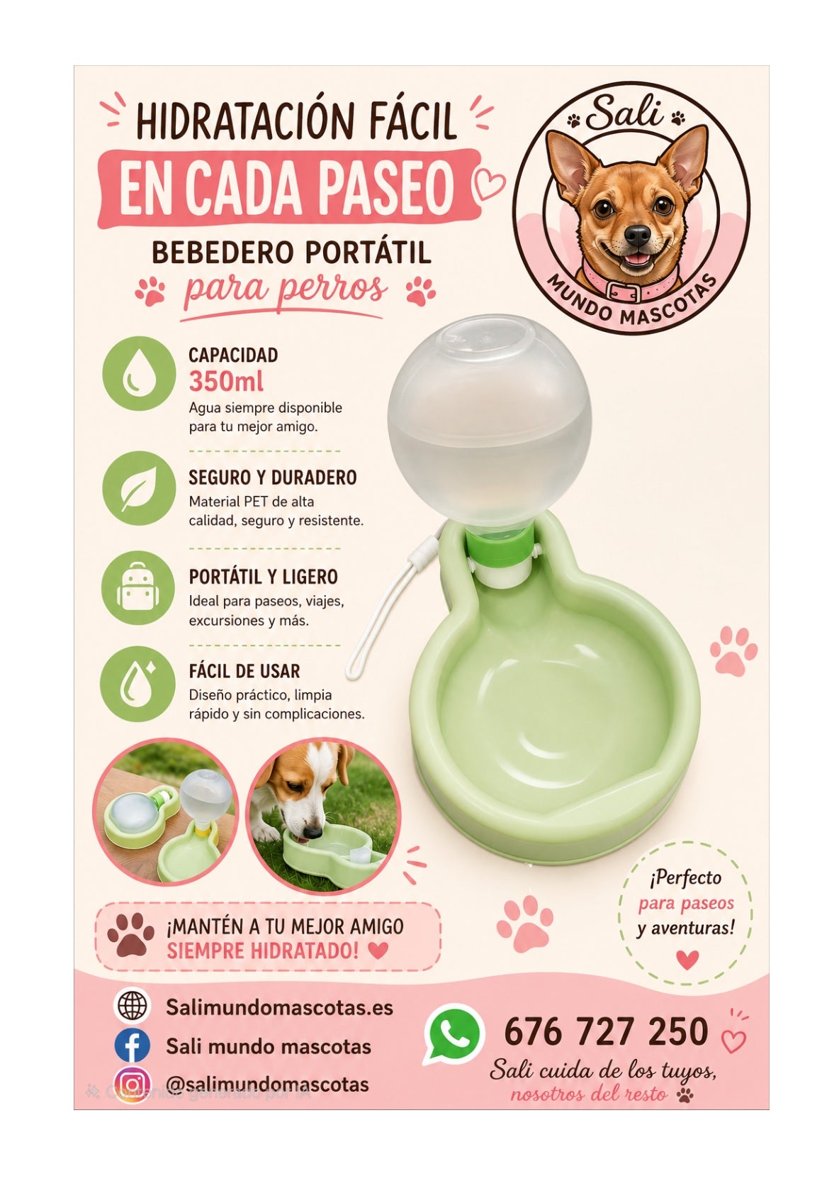 Botella Bebedero Portátil para Perros Sali - 350 ml 💧🐶