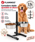 Flamingo Easy Eat and Drink – Comedero Doble Regulable en Altura con 2 Cuencos de Acero Inoxidable