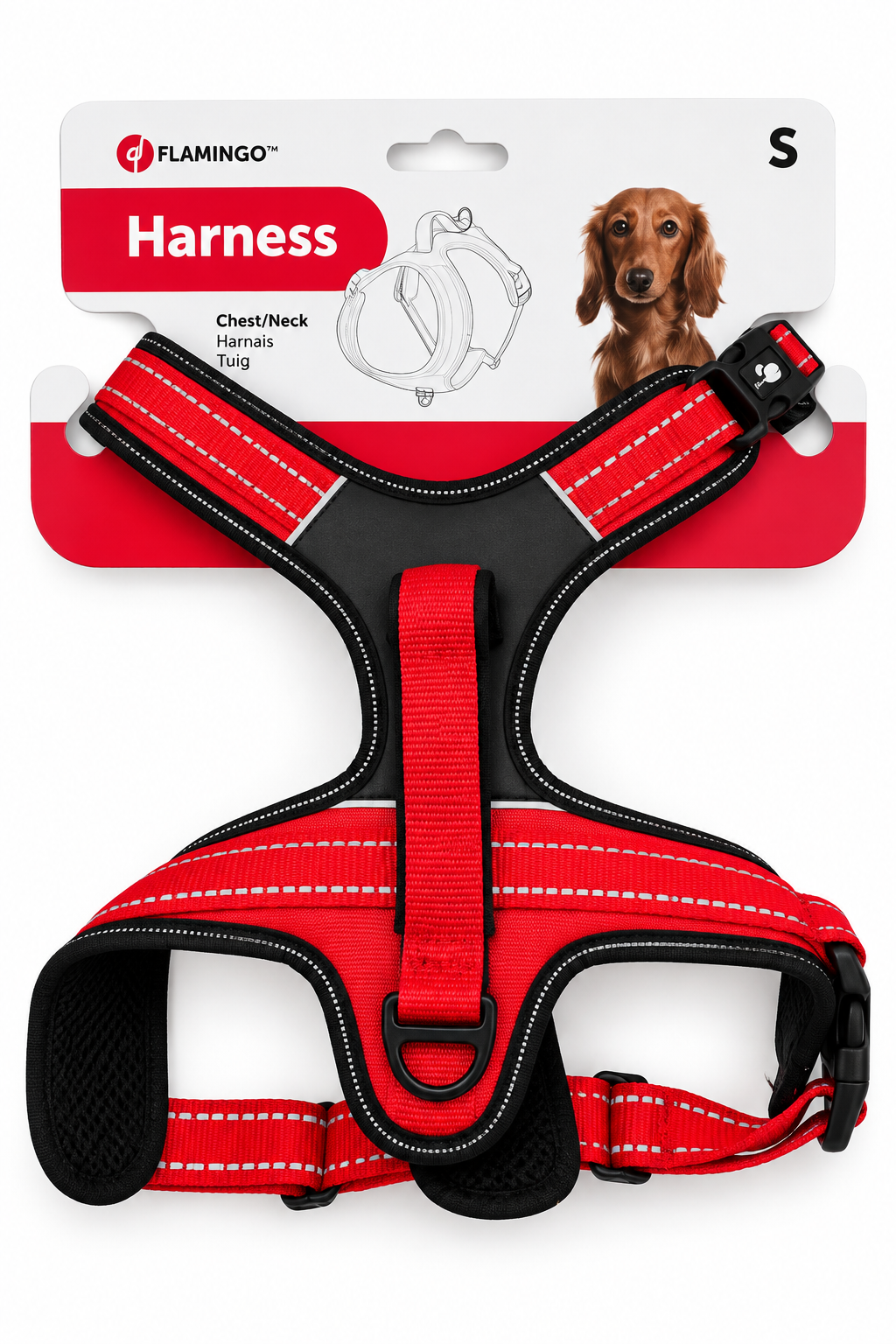 Arnés Flamingo para Perro Acolchado Ajustable | Tallas S y XL | Color Rojo