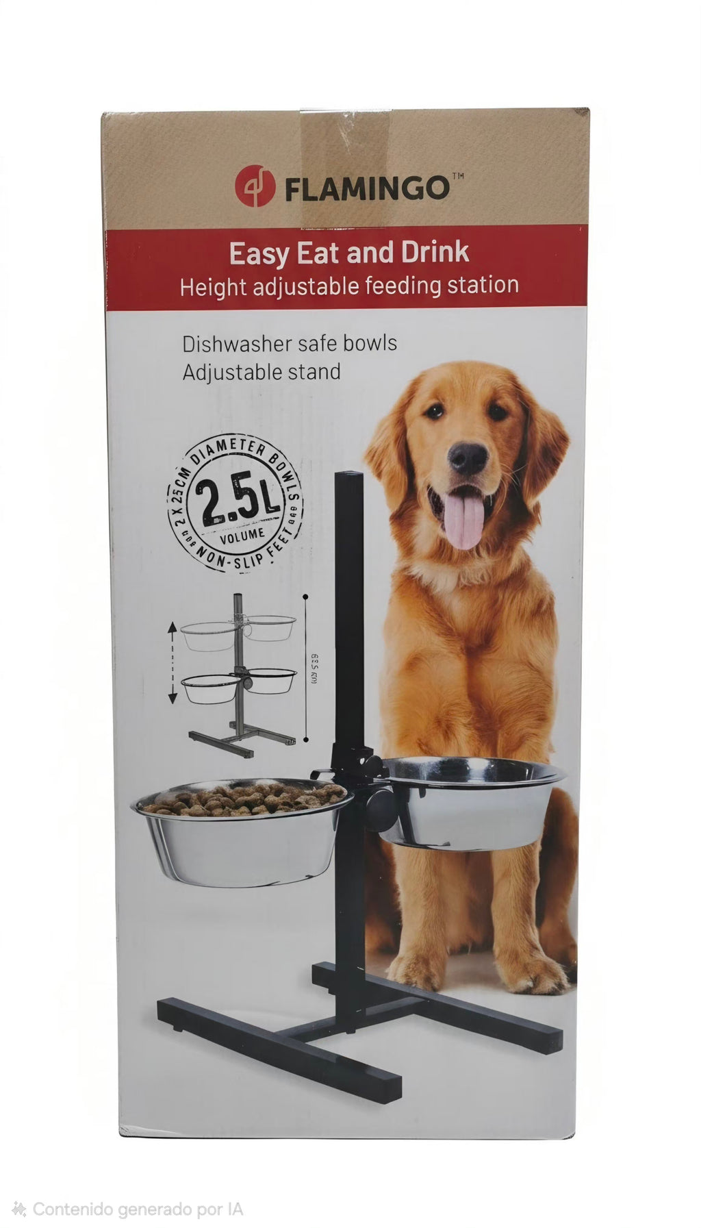 Flamingo Easy Eat and Drink – Comedero Doble Regulable en Altura con 2 Cuencos de Acero Inoxidable