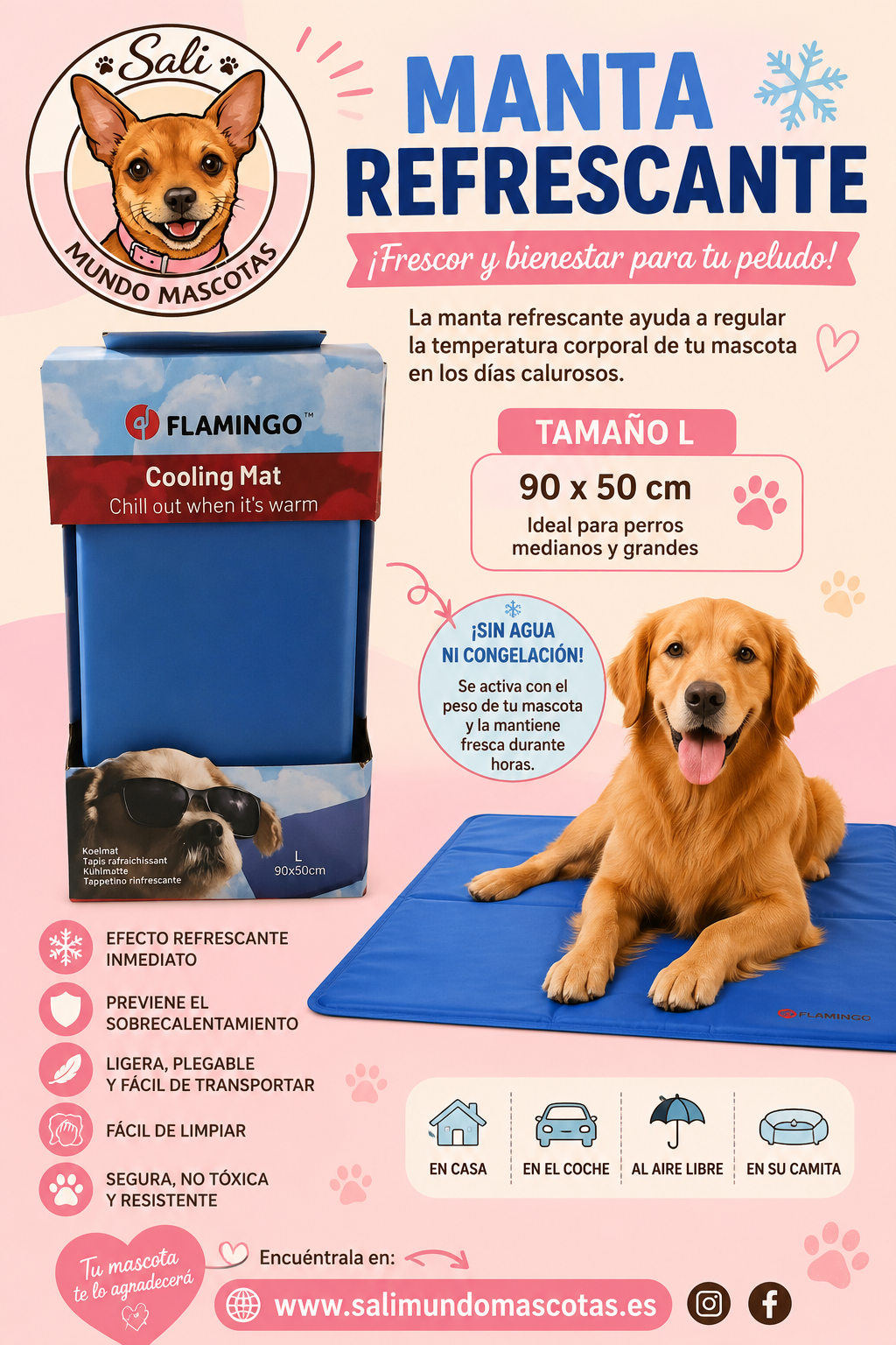 Manta Refrescante Flamingo 90x50 cm para Perros