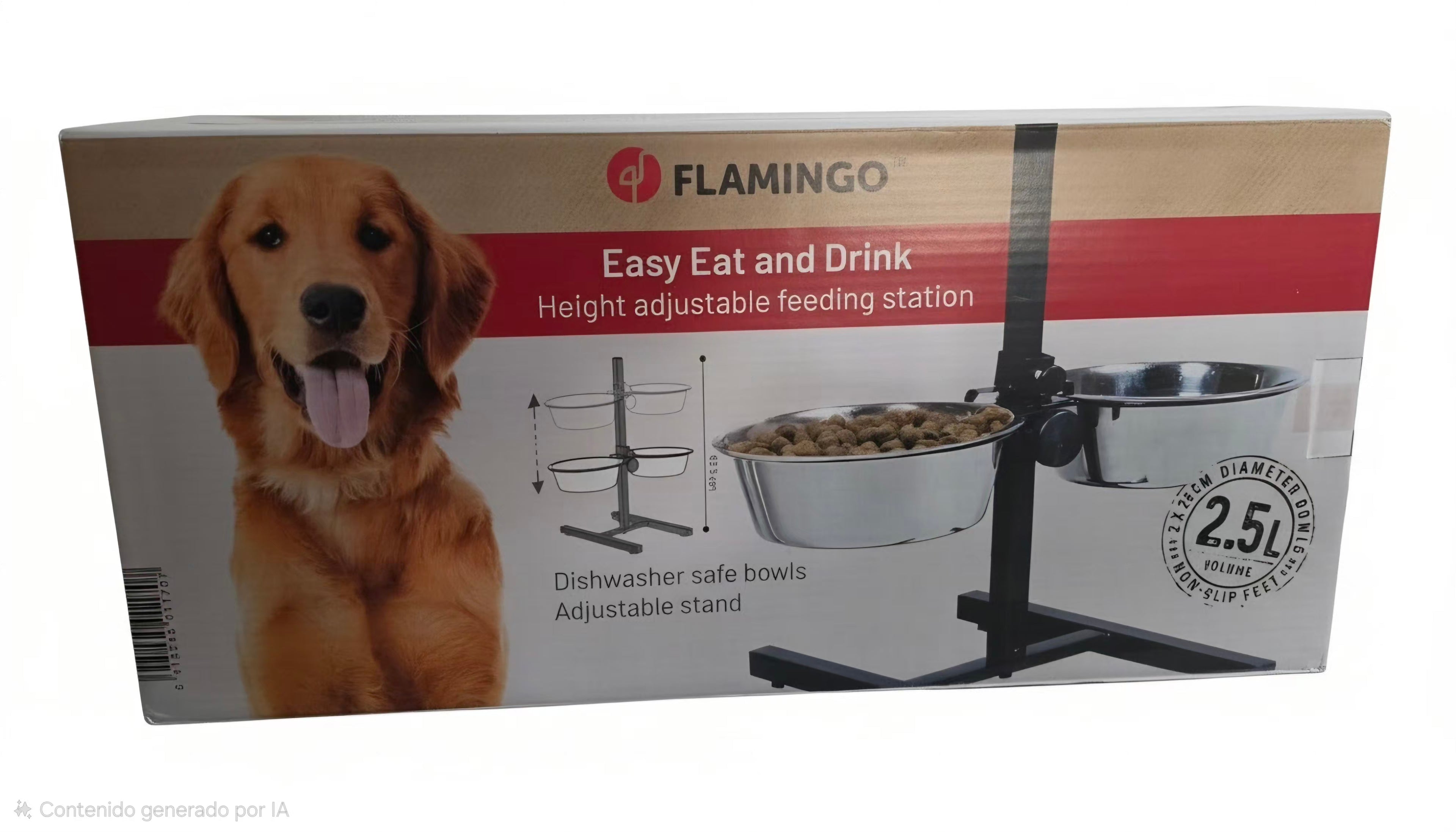 Flamingo Easy Eat and Drink – Comedero Doble Regulable en Altura con 2 Cuencos de Acero Inoxidable