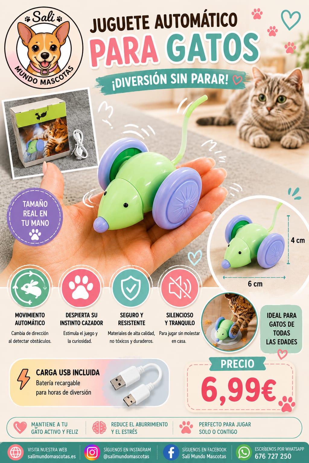 Juguete Ratón Automático para Gatos Sali - Recargable USB 🐭pet_supplies
